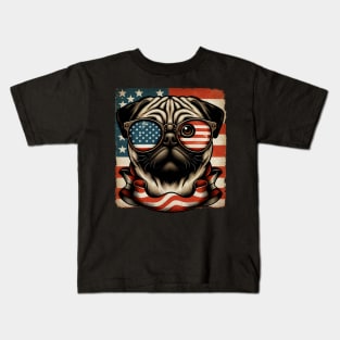 Pug American Sunglasses Bandana USA 4th of July Kids T-Shirt